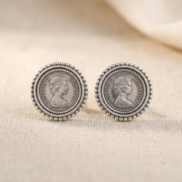 Silver_Coin_Cameo_Beaded_Border_Stud_Earrings_For_Women
