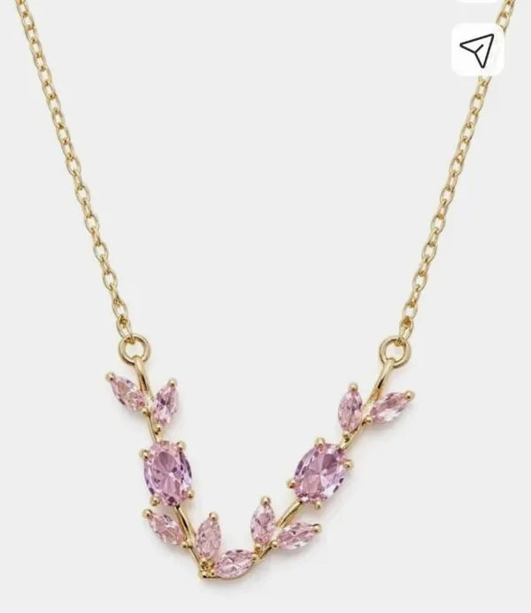 Pink_Crystal_Floral_Arch_Necklace_Elegant_Gold_Tone_Jewelry