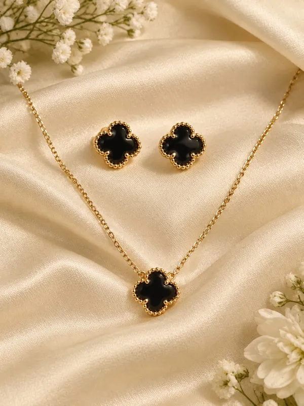 Black_Clover_Gold-Tone_Necklace_&_Earrings_Set