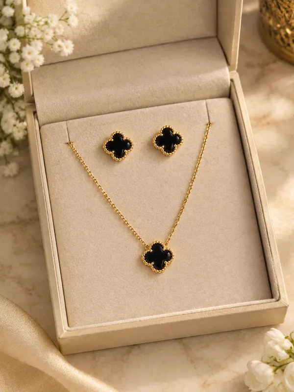 Black_Clover_Gold-Tone_Necklace_&_Earrings_Set
