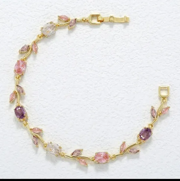 Elegant_Pink_And_Purple_Floral_Vine_Bracelet_With_Gold_Finish