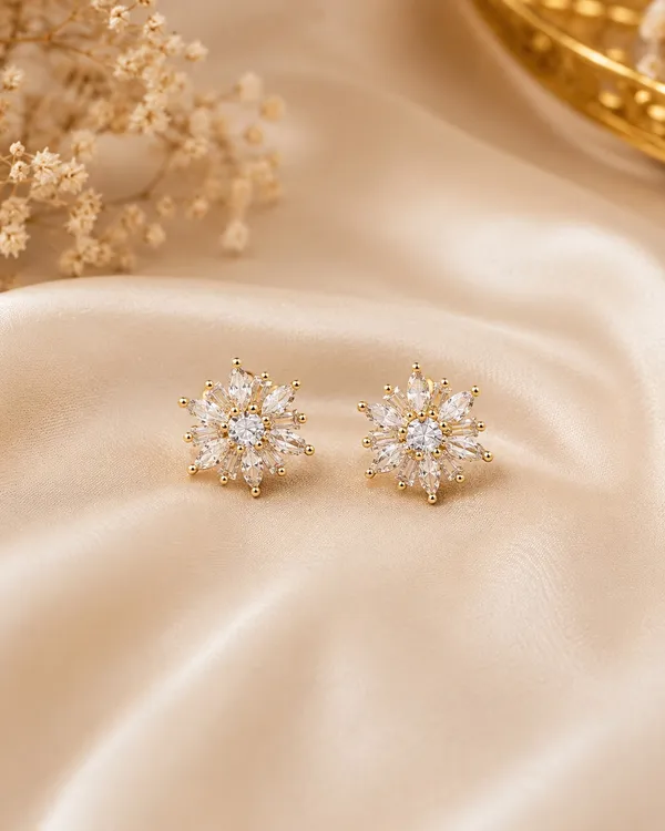 Elegant_Floral_Crystal_Stud_Earrings_In_Gold_Tone