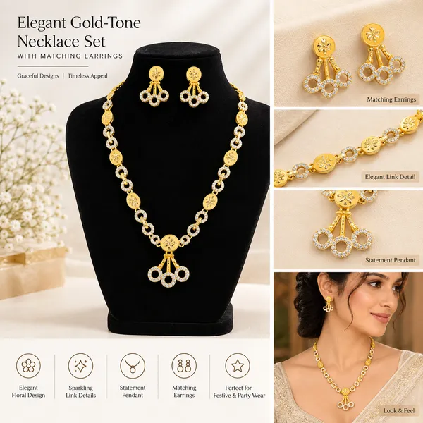 Elegant_Gold-Tone_Floral_Link_Necklace_Set_with_Matching_Earrings