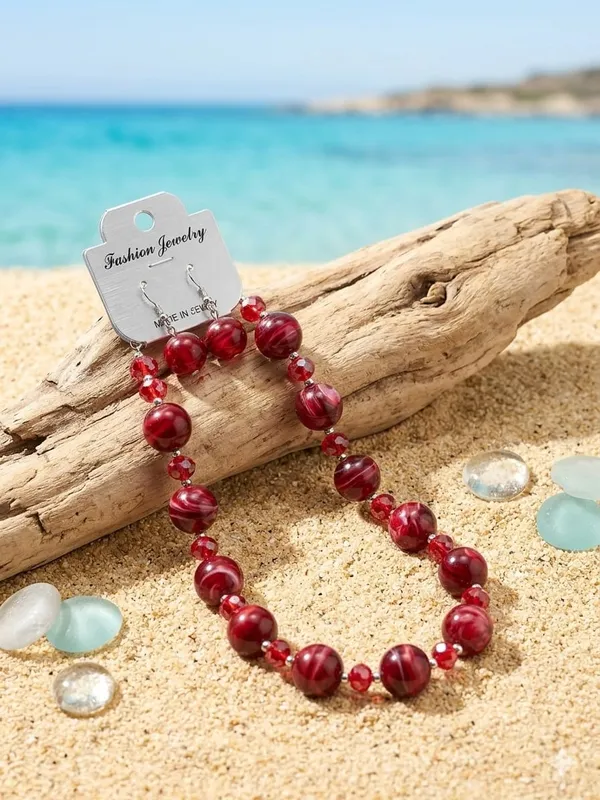 Elegant_Red_Marbled_Beaded_Necklace_&_Earrings_Set