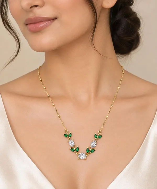 Emerald_Green_Leaf_Crystal_Necklace_–_Gold_Tone