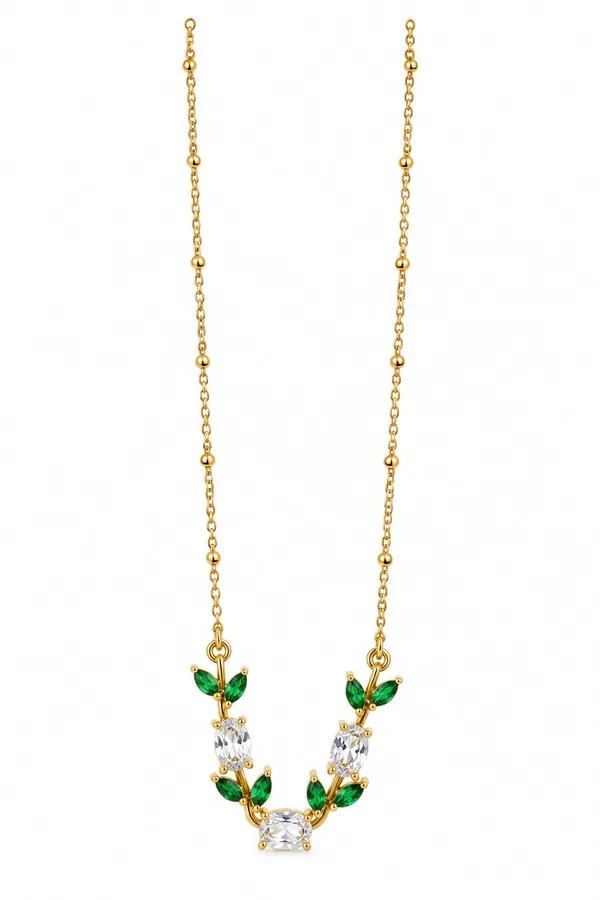 Emerald_Green_Leaf_Crystal_Necklace_–_Gold_Tone