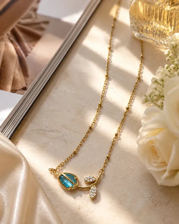 Gold_Plated_Blue_Crystal_Leaf_Pendant_Necklace_