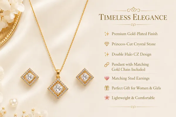 Gold-Plated_Princess_Cut_Crystal_Pendant_Necklace_Set_with_Matching_Stud_Earrings_for_Women_&_Girls