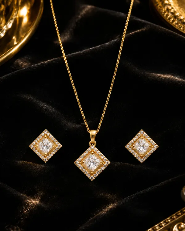 Gold-Plated_Princess_Cut_Crystal_Pendant_Necklace_Set_with_Matching_Stud_Earrings_for_Women_&_Girls