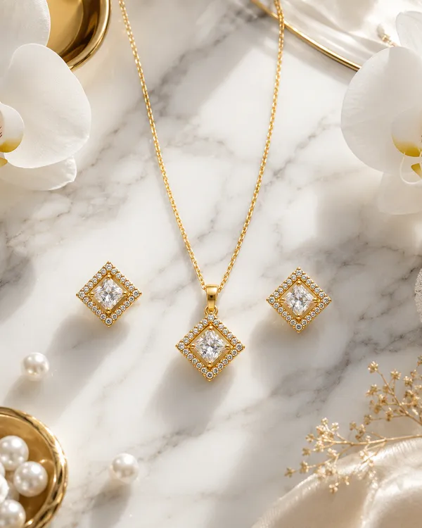 Gold-Plated_Princess_Cut_Crystal_Pendant_Necklace_Set_with_Matching_Stud_Earrings_for_Women_&_Girls