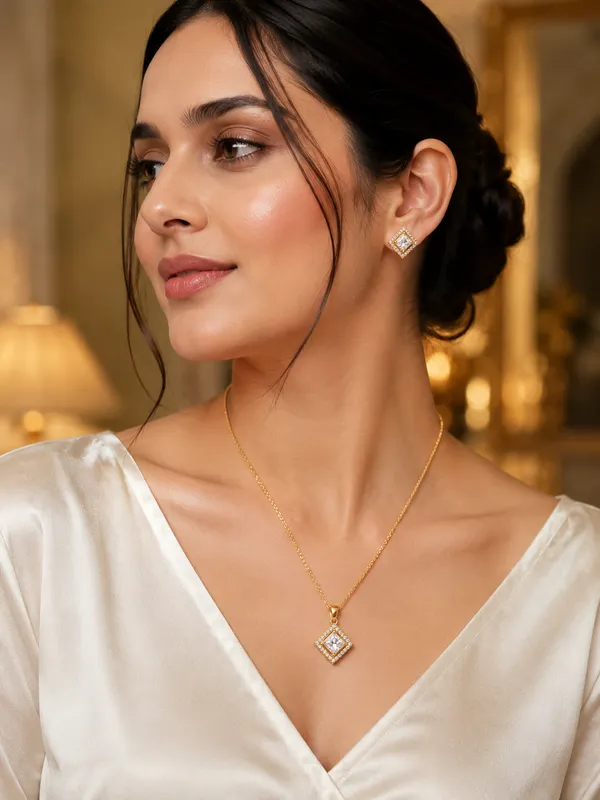 Gold-Plated_Princess_Cut_Crystal_Pendant_Necklace_Set_with_Matching_Stud_Earrings_for_Women_&_Girls