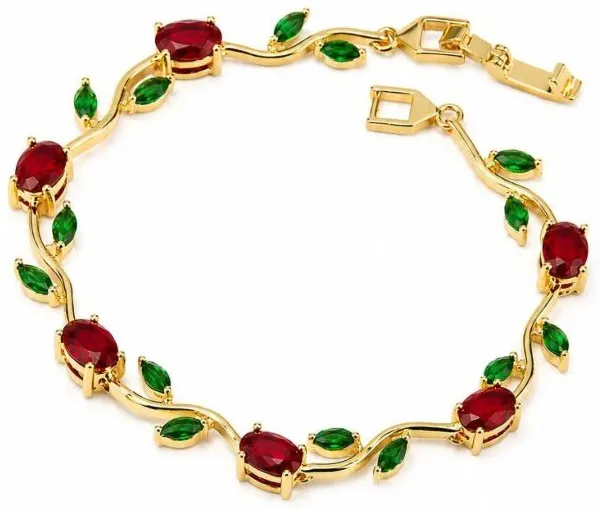 Gold-Plated_Rose_Floral_Vine_Bracelet_with_Red_&_Green_Cubic_Zirconia_Stones_for_Wome
