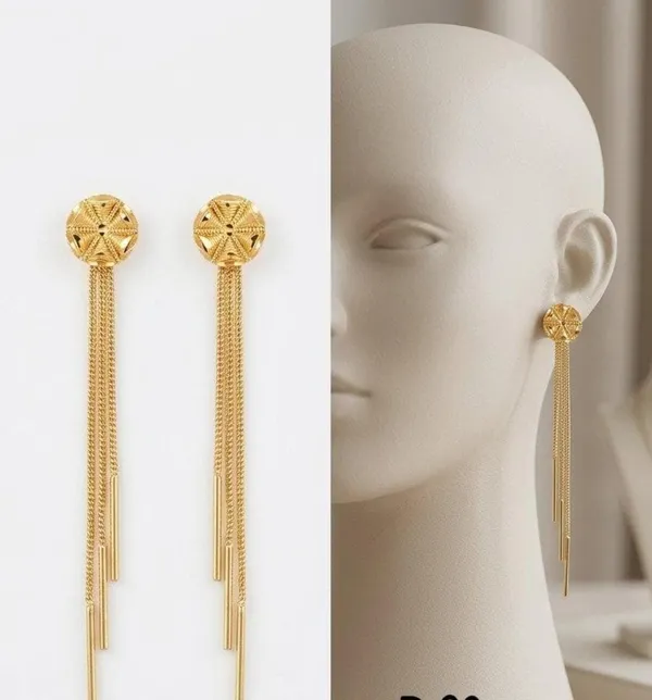 Gold-Tone_Round_Stud_Long_Tassel_Drop_Earrings