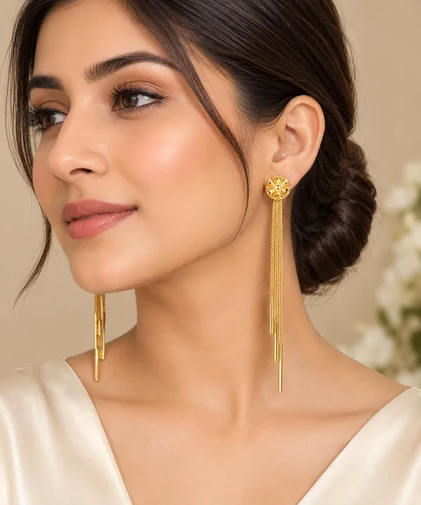 Gold-Tone_Round_Stud_Long_Tassel_Drop_Earrings
