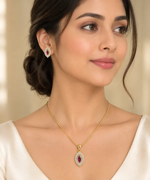 Leaf-Shaped_Ruby_Pendant_Set_with_Matching_Earrings_&_Gold_Chain