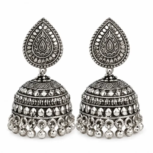 Oxidised_Silver_Paisley_Jhumka_Earrings