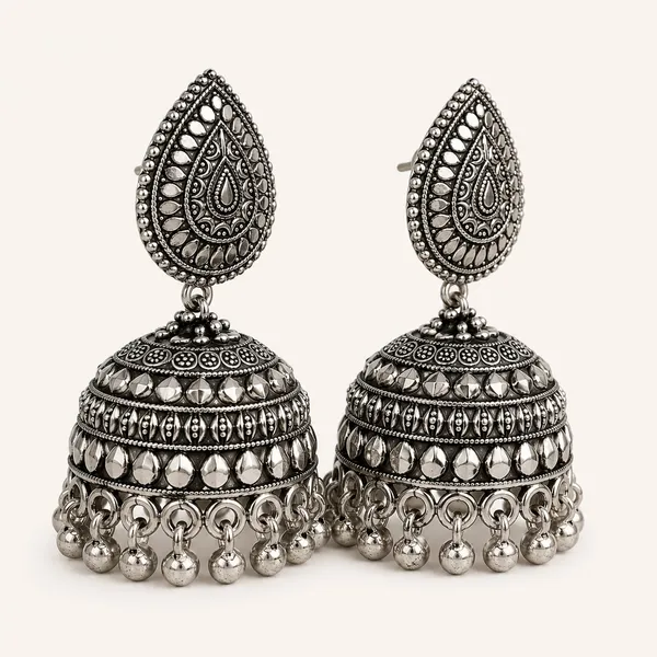 Oxidised_Silver_Paisley_Jhumka_Earrings