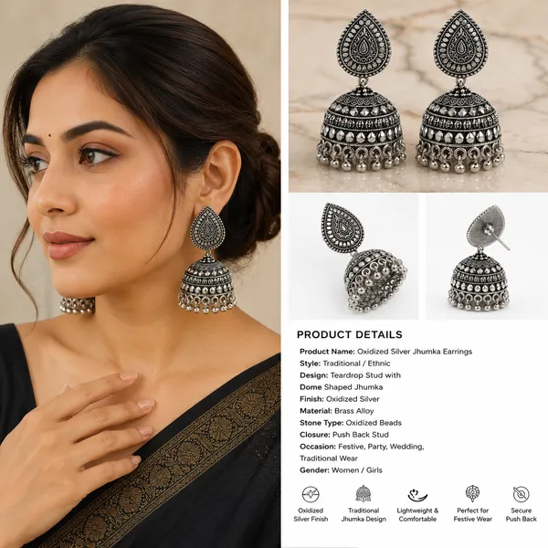 Oxidized_Silver_Teardrop_Jhumka_Earrings
