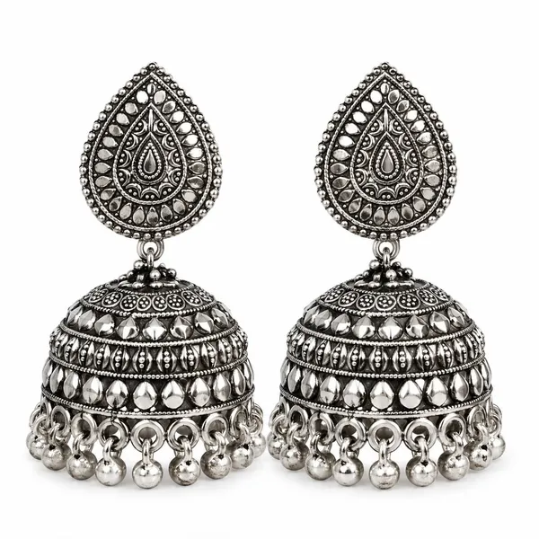 Oxidized_Silver_Teardrop_Jhumka_Earrings