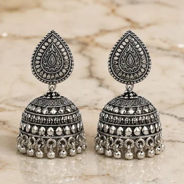Oxidized_Silver_Teardrop_Jhumka_Earrings