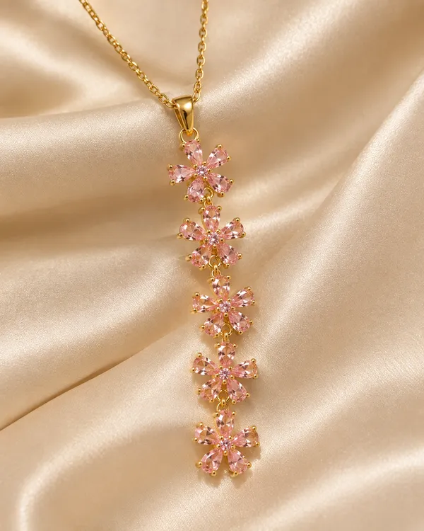 Pink_Floral_Cascade_316L_Stainless_Steel_Necklace