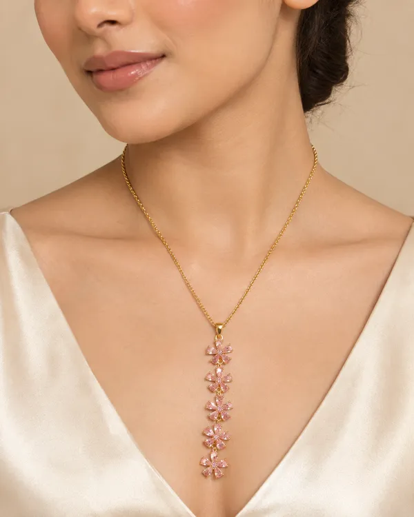 Pink_Floral_Cascade_316L_Stainless_Steel_Necklace