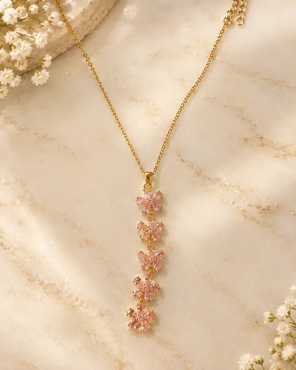 Pink_Floral_Cascade_316L_Stainless_Steel_Necklace