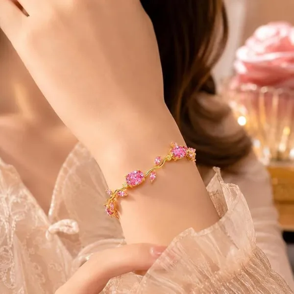 Product_Title__Elegant_Gold-Plated_Floral_Vine_Bracelet_with_Pink_Cubic_Zirconia_Stones_for_Women_&_Girls