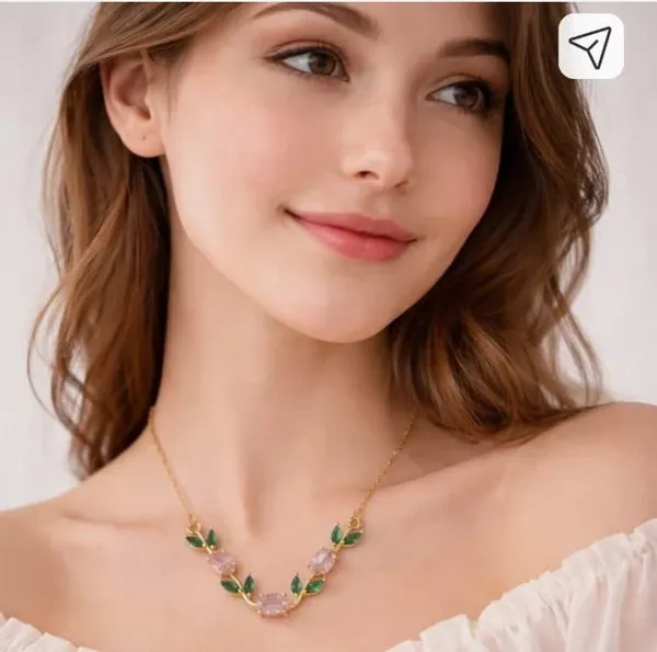 Elegant_Green_And_Pink_Floral_Crystal_Necklace
