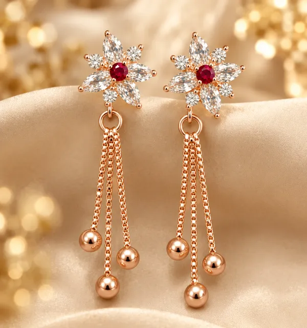 Rose_Gold_Floral_Red_Stone_Dangle_Earrings_for_Women