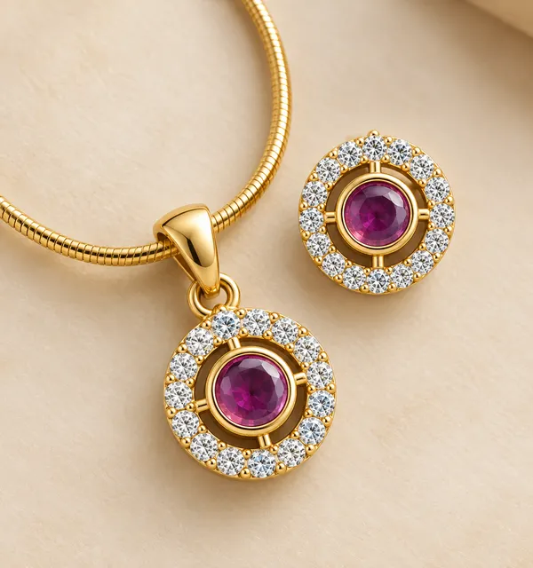Round_Ruby_Pendant_Set_with_Matching_Stud_Earrings_&_Gold_Snake_Chain