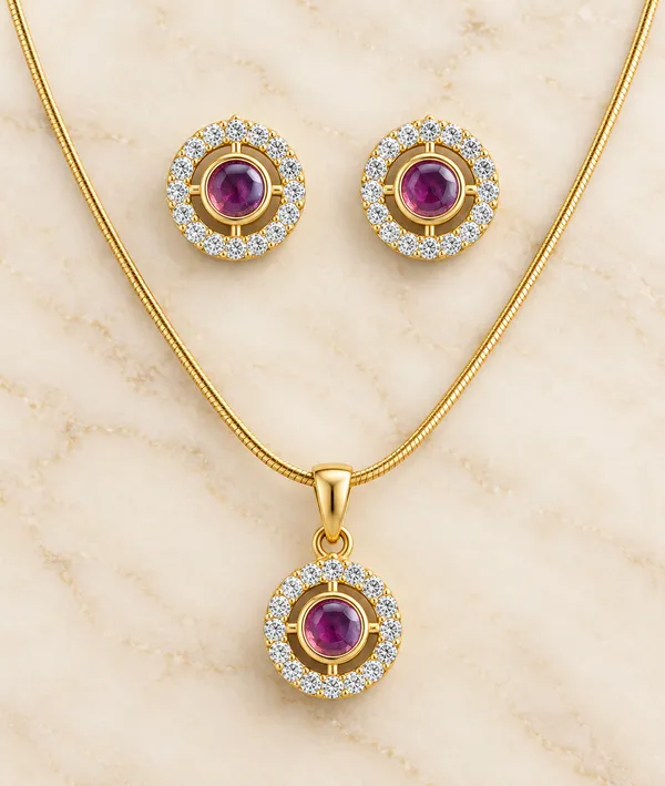Round_Ruby_Pendant_Set_with_Matching_Stud_Earrings_&_Gold_Snake_Chain
