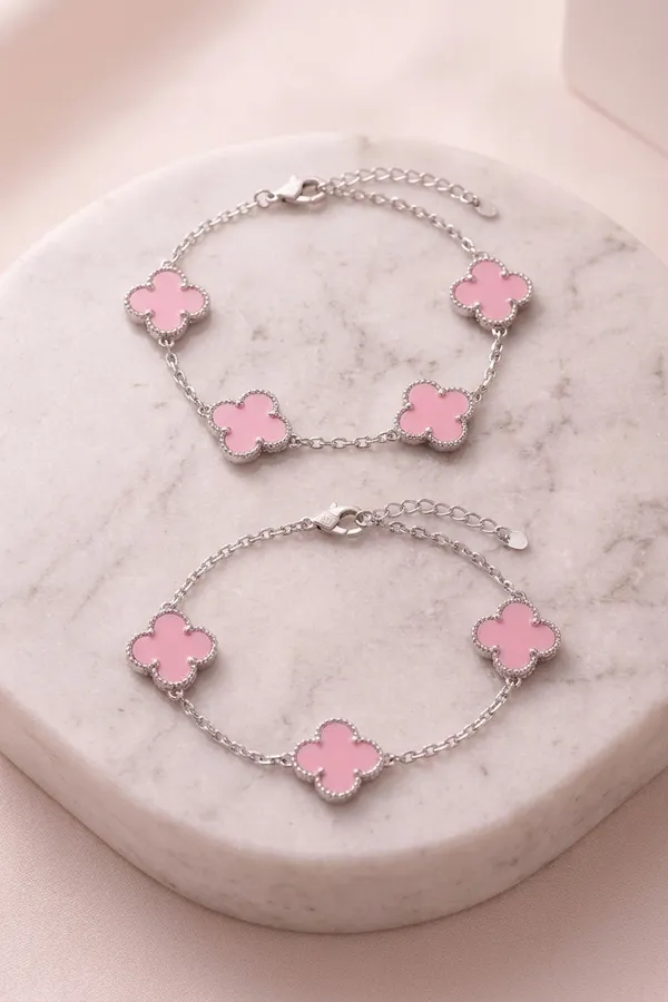 Elegant_Pink_Clover_Charm_Bracelet_With_Silver_Chain_Pack_Of_2