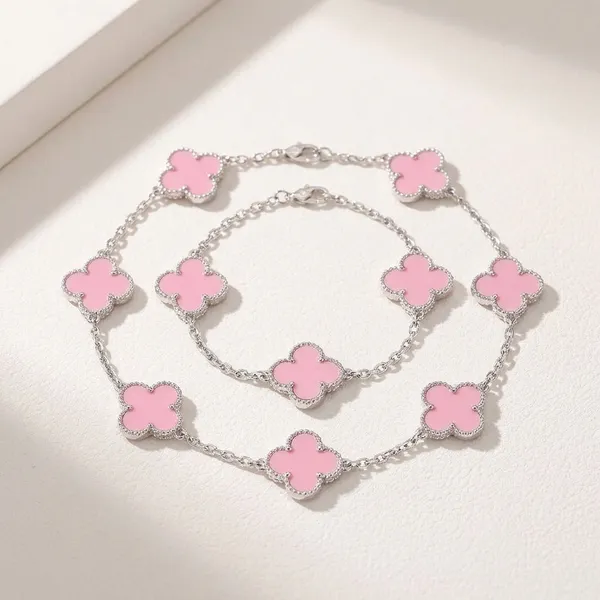 Elegant_Pink_Clover_Charm_Bracelet_With_Silver_Chain_Pack_Of_2