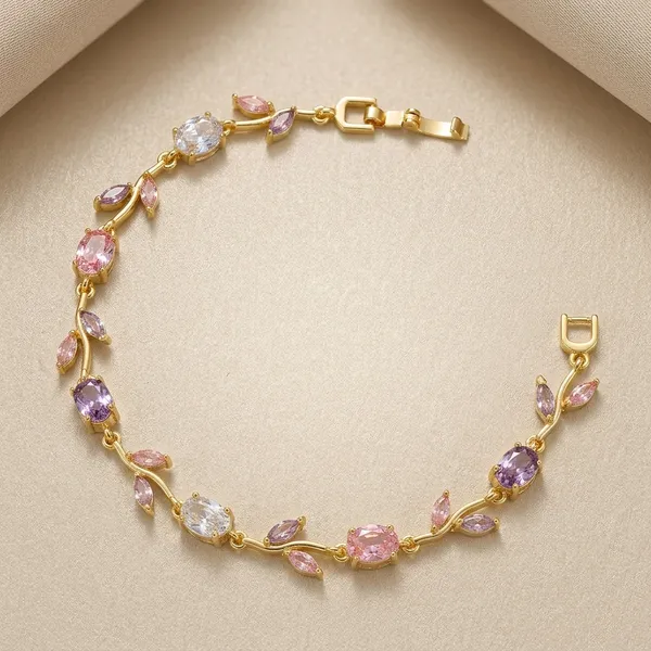 Elegant_Pink_And_Purple_Floral_Vine_Bracelet_With_Gold_Finish