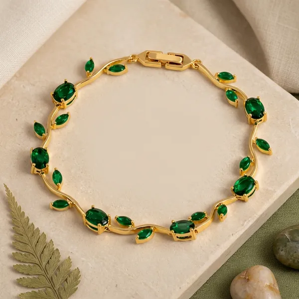 Elegant_Green_Stone_Gold_Plated_Bracelet_For_Women