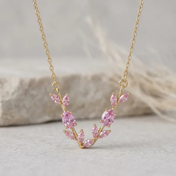 Pink_Crystal_Floral_Arch_Necklace_Elegant_Gold_Tone_Jewelry