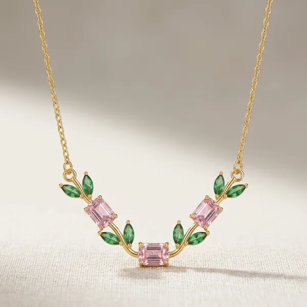 Elegant_Green_And_Pink_Floral_Crystal_Necklace