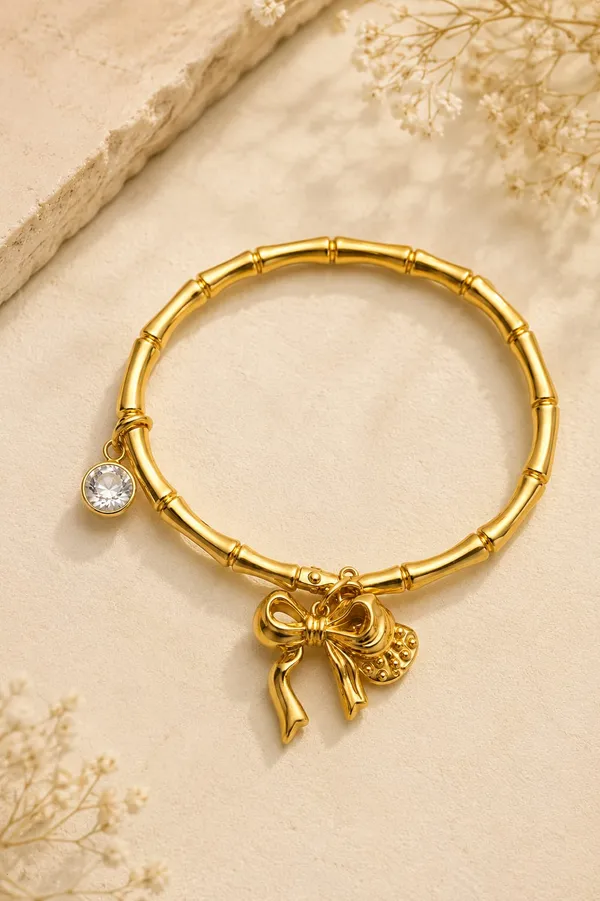 Women_Gold-Plated_Bow_Charm_Bracelet_with_Crystal_Accent