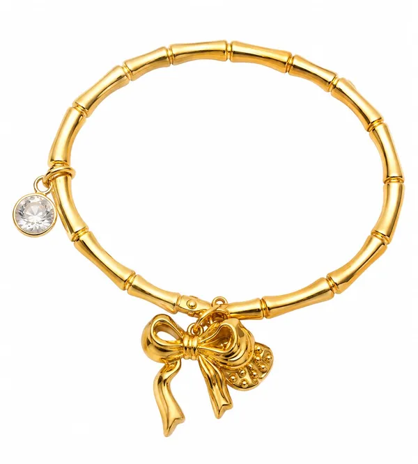 Women_Gold-Plated_Bow_Charm_Bracelet_with_Crystal_Accent