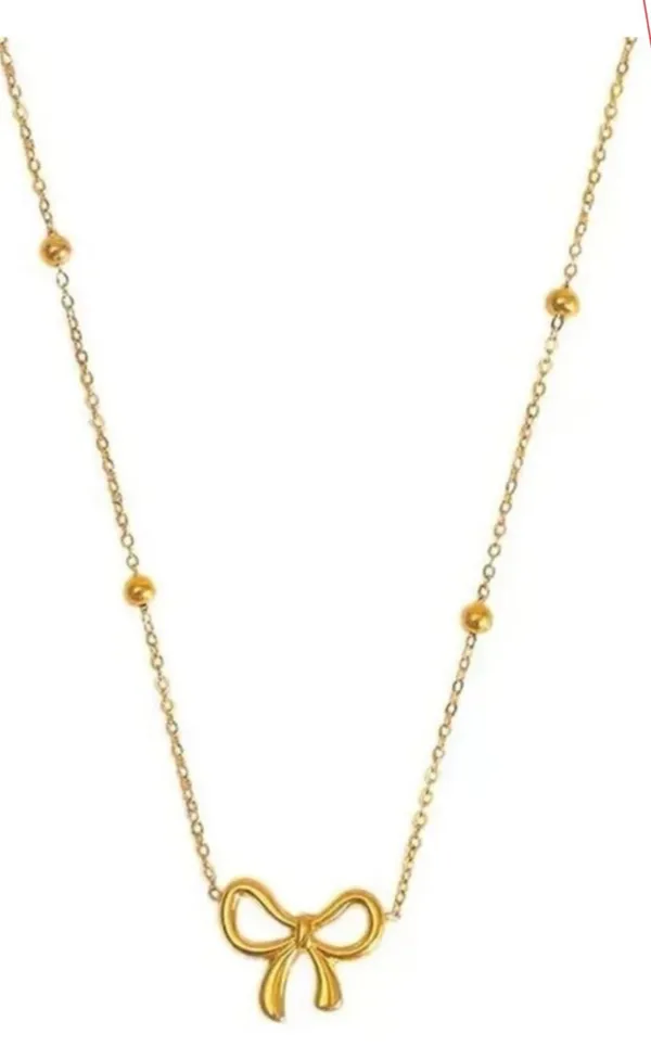 Women_Gold-Toned_Bow_Pendant_Necklace_with_Beaded_Chain