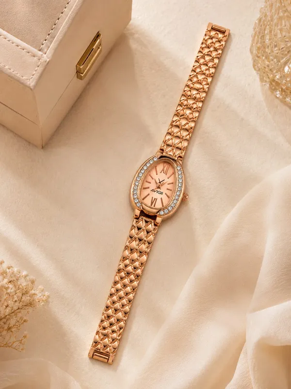 Women’s_Rose_Gold_Peach_Dial_Crystal_Oval_Bracelet_Watch