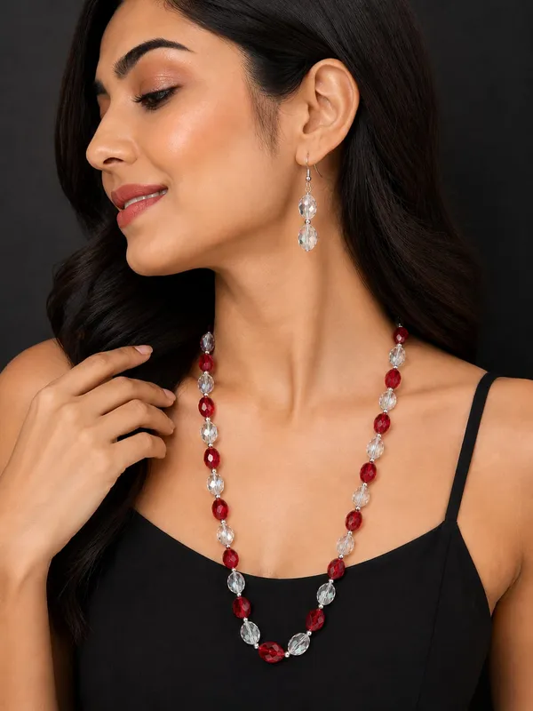 Red_and_crystal_Quartz_Beaded_Jewelry_Set_Necklace_And_Earrings