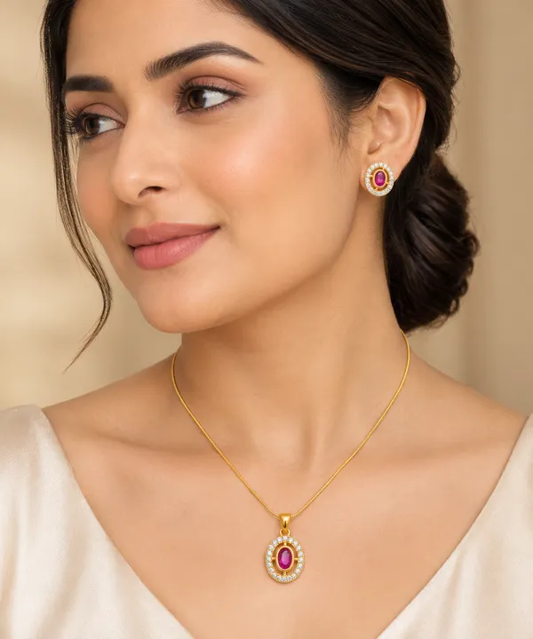 Gold-Plated_Ruby_Red_Crystal_Pendant_Necklace_Set