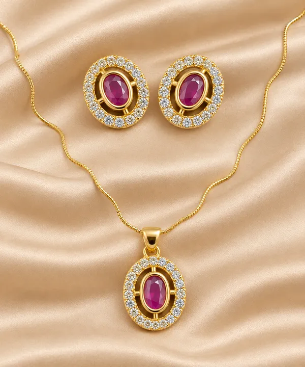 Gold-Plated_Ruby_Red_Crystal_Pendant_Necklace_Set