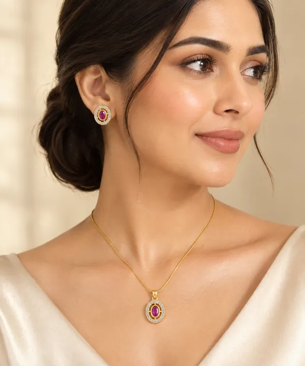 Gold-Plated_Ruby_Red_Crystal_Pendant_Necklace_Set