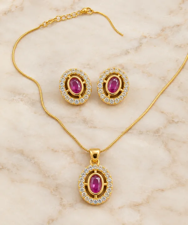 Gold-Plated_Ruby_Red_Crystal_Pendant_Necklace_Set