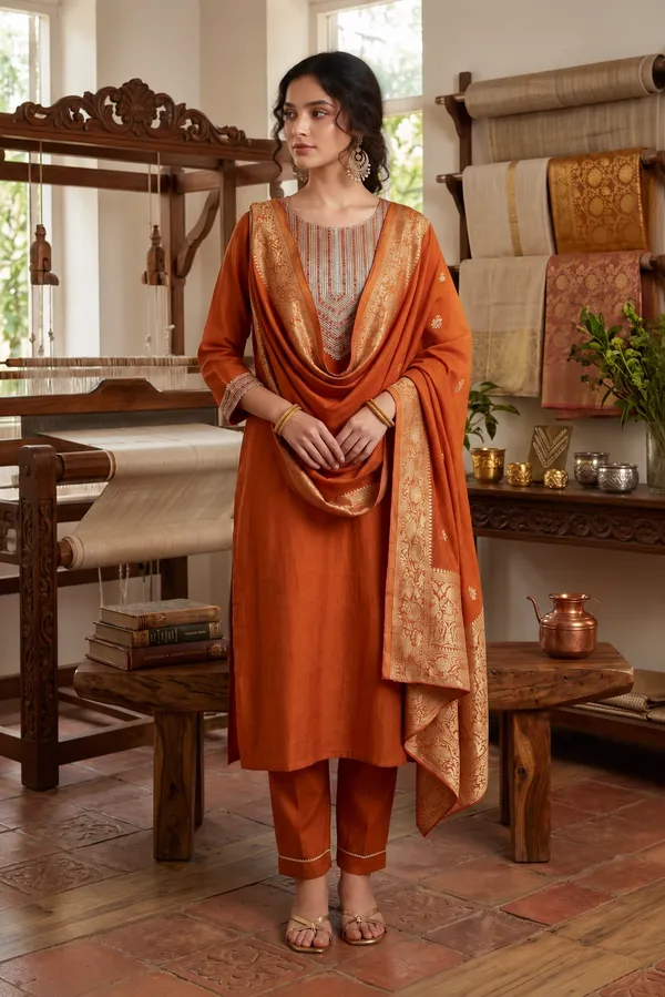 Orange_Embroidered_Suit_set_with_Dupatta