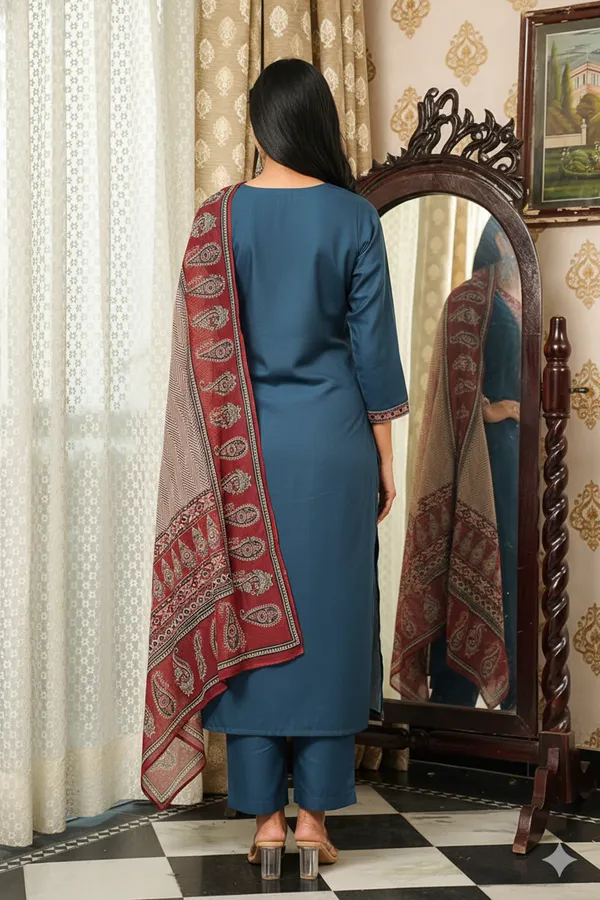 Blue_Cotton_Blend_Ajrakh_Printed_Straight_Kurta_Trousers_With_Dupatta