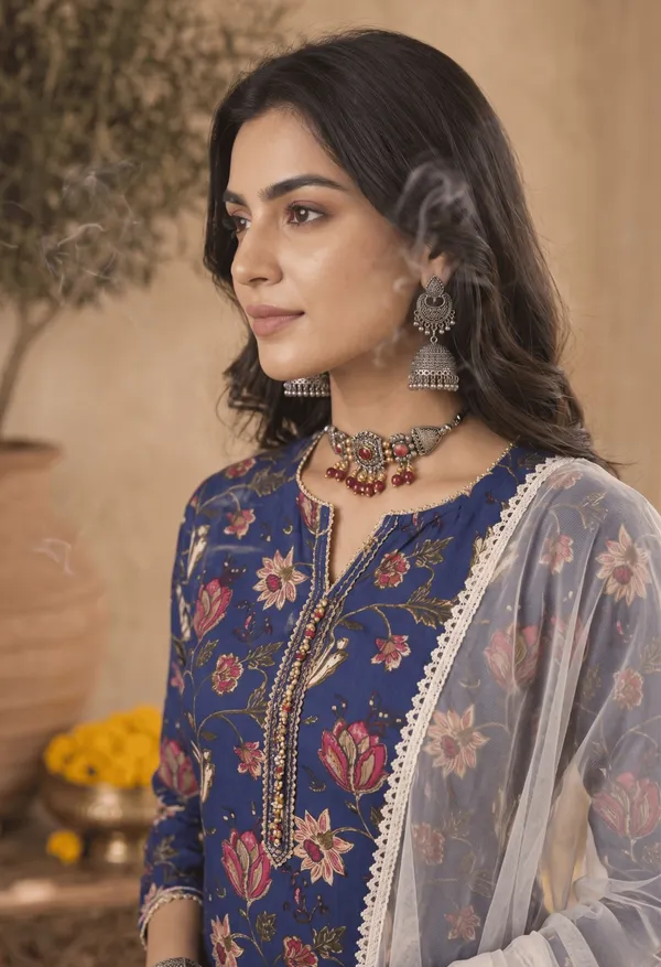 Blue_Rayon_Blend_Printed_Kurta_Pant_With_Dupatta